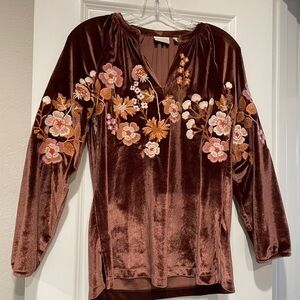 Embroidered Velvet Top - mauve light brown